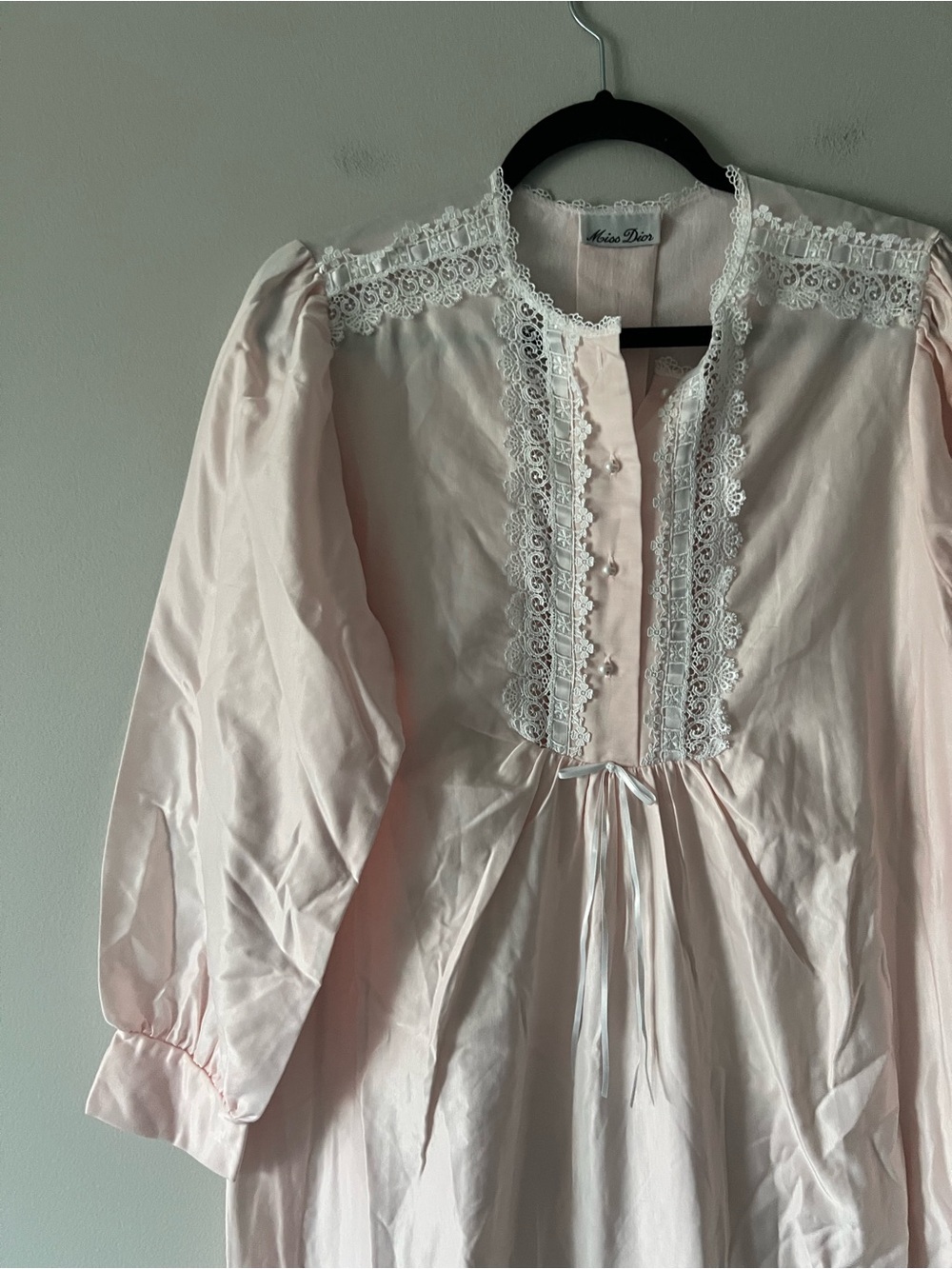 Vintage Miss Dior Pink Lace Trim Prairie Nightgown Dress S/M Cottagecore - Picture 2 of 5